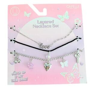 🍭6/$30 New Capelli New York Girl's Layered Y2K Necklace Set - Love, Charm, Heart